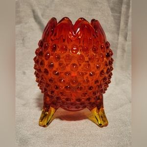 Vintage Fenton 3 Footed Hobnail Amberina Rose Bowl Vase